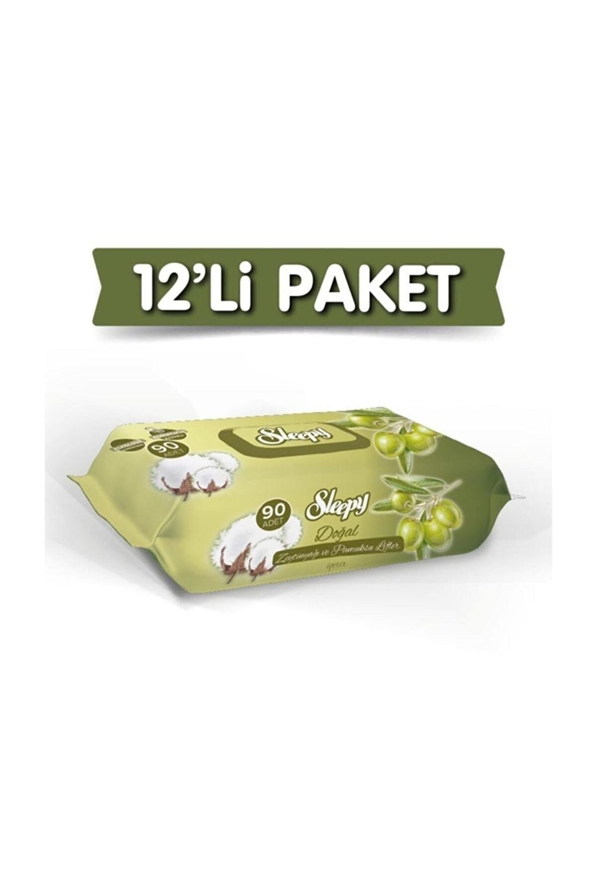 Sleepy Doğal Zeytinyağlı Islak Havlu 90 Yaprak X 12 Adet