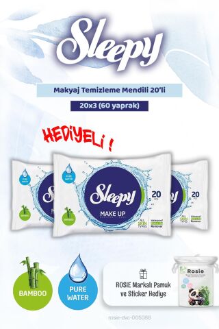 Sleepy 3 adet Makyaj Temizleme Mendili 20'li ve Rosie Pamuk