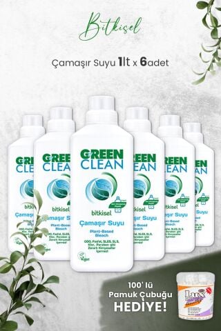 U Green Clean Bitkisel Çamaşır Suyu 1 L x 6 Adet ve Hediyeli