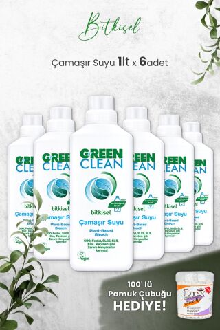U Green Clean Bitkisel Çamaşır Suyu 1 L x 6 Adet ve Hediyeli