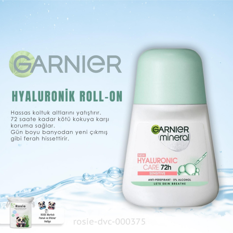 3 Adet Garnier Mineral Hyaluronik Bakım 72H Roll-On 50 ml ve ROSIE