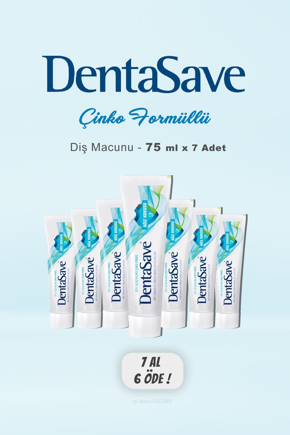 DentaSave Diş Macunu 7 AL 6 ÖDE Çinko Formüllü Ağız Kokusu 75 ml ve Kulak Çubuğu