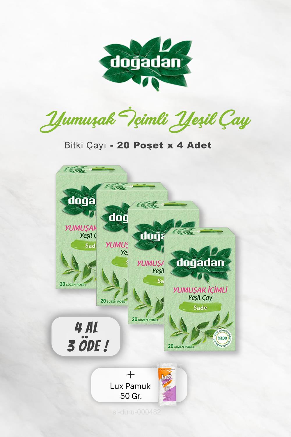 4 AL 3 ÖDE Doğadan Yeşil Çay Yumuşak İçimli 20'li, Pamuk