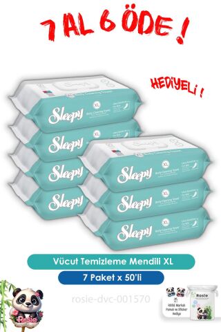 7 AL 6 ÖDE Sleepy 50'li Vücut Temizleme Mendili Xl ve ROSIE