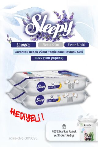 Sleepy 2 adet Lavantalı Bebek Vücut Temizleme Mendili 50'li ve Rosie Pamuk