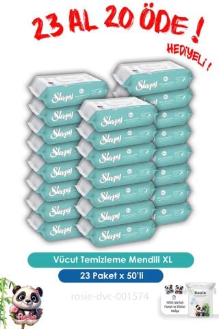 23 AL 20 ÖDE Sleepy 50'li Vücut Temizleme Mendili Xl ve ROSIE