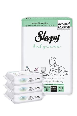 Sleepy Islak Mendil Bio Natural 120 Yaprak ve Bakım Örtüsü 10' lu