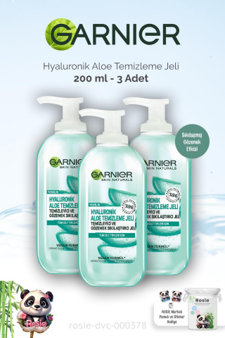 3 Adet Garnier Temizleme Jeli Hyaluronik Aloe 200 ml ve ROSIE