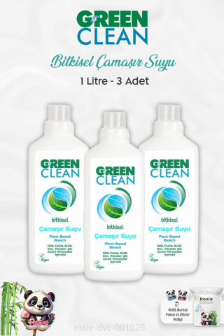 3 Adet Green Clean Bitkisel Çamaşır Suyu 1 lt ve ROSIE