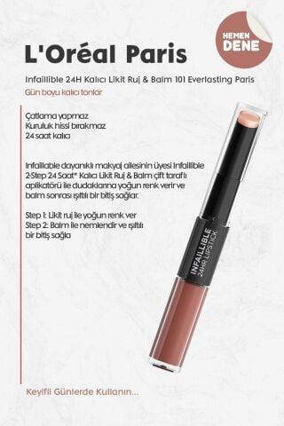 Loreal Paris Infaillible 24H Kalıcı Likit Ruj & Balm 101 Everlasting Paris