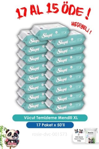 17 AL 15 ÖDE Sleepy Vücut Temizleme Mendili Xl 50''li ve ROSIE