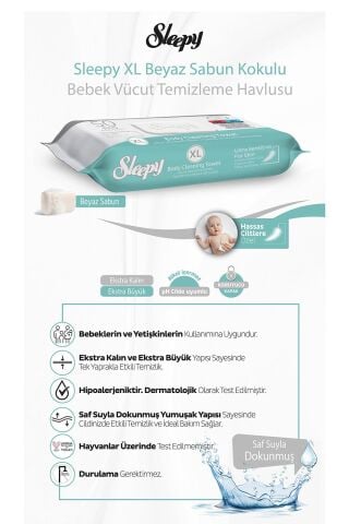 17 AL 15 ÖDE Sleepy Vücut Temizleme Mendili Xl 50''li ve ROSIE