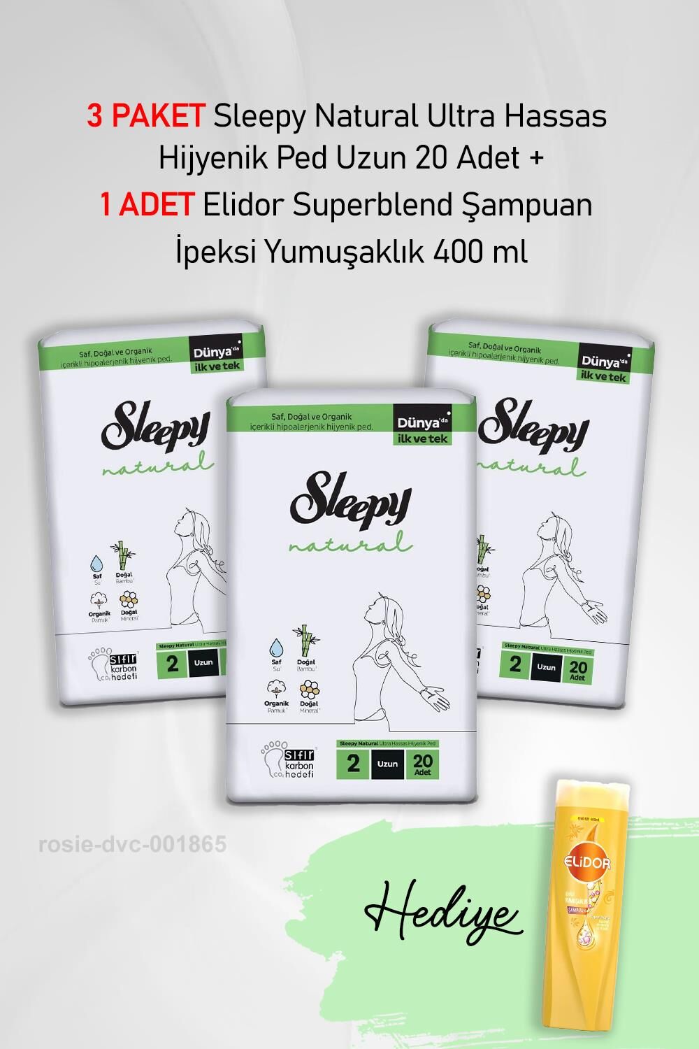 Sleepy Natural Ultra Hassas Hijyenik Ped Uzun 20 Adet X3 ve Elidor 400 ml