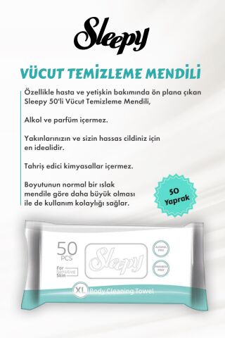 Sleepy 50'li Vücut Temizleme Mendili XL 11 AL 10 ÖDE ve ROSIE