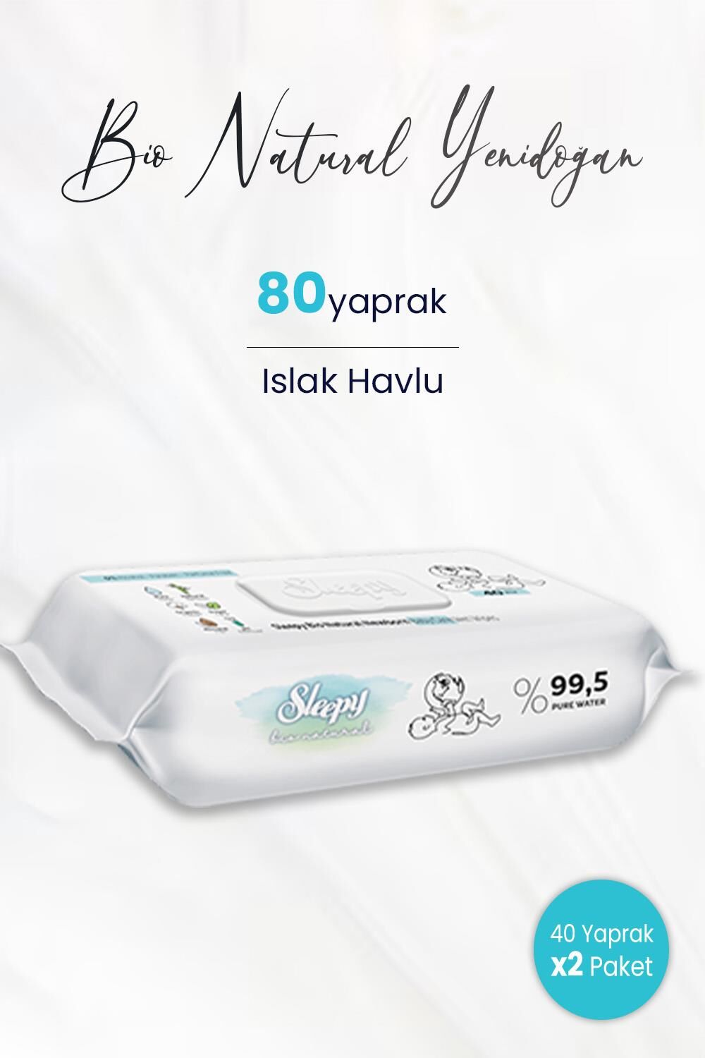 Sleepy Bio Natural Yenidoğan Islak Havlu 40'lı x 2 (80 yaprak)