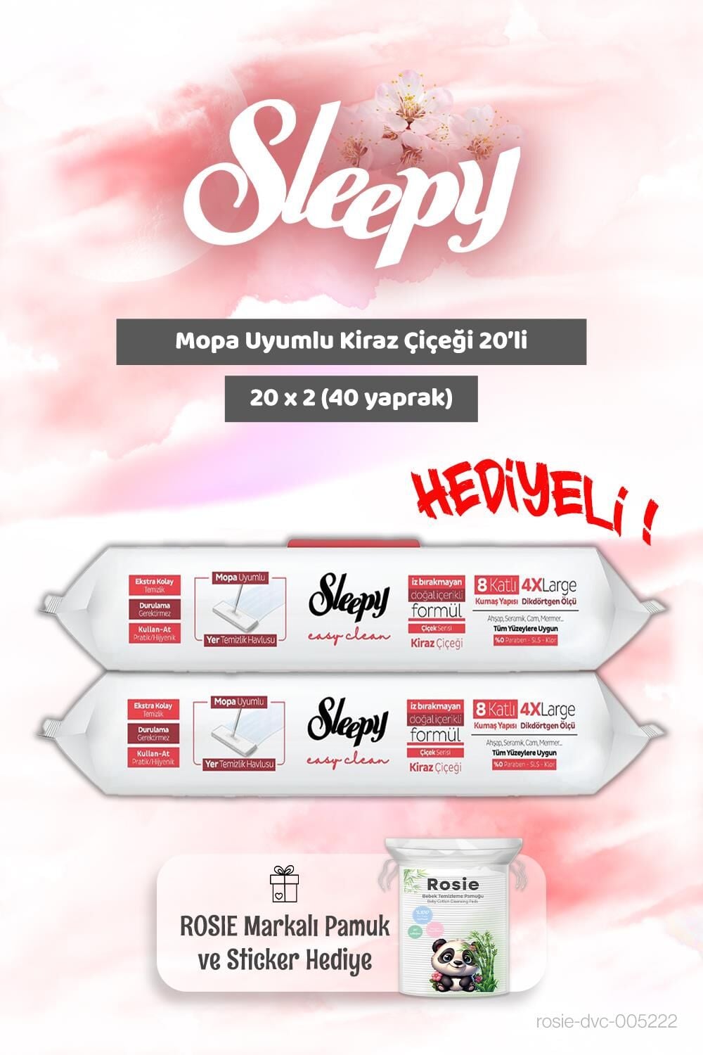 Sleepy Kiraz Çiçeği Mopa Uyumlu 20'li x 2 ve Rosie Bebek pamuğu