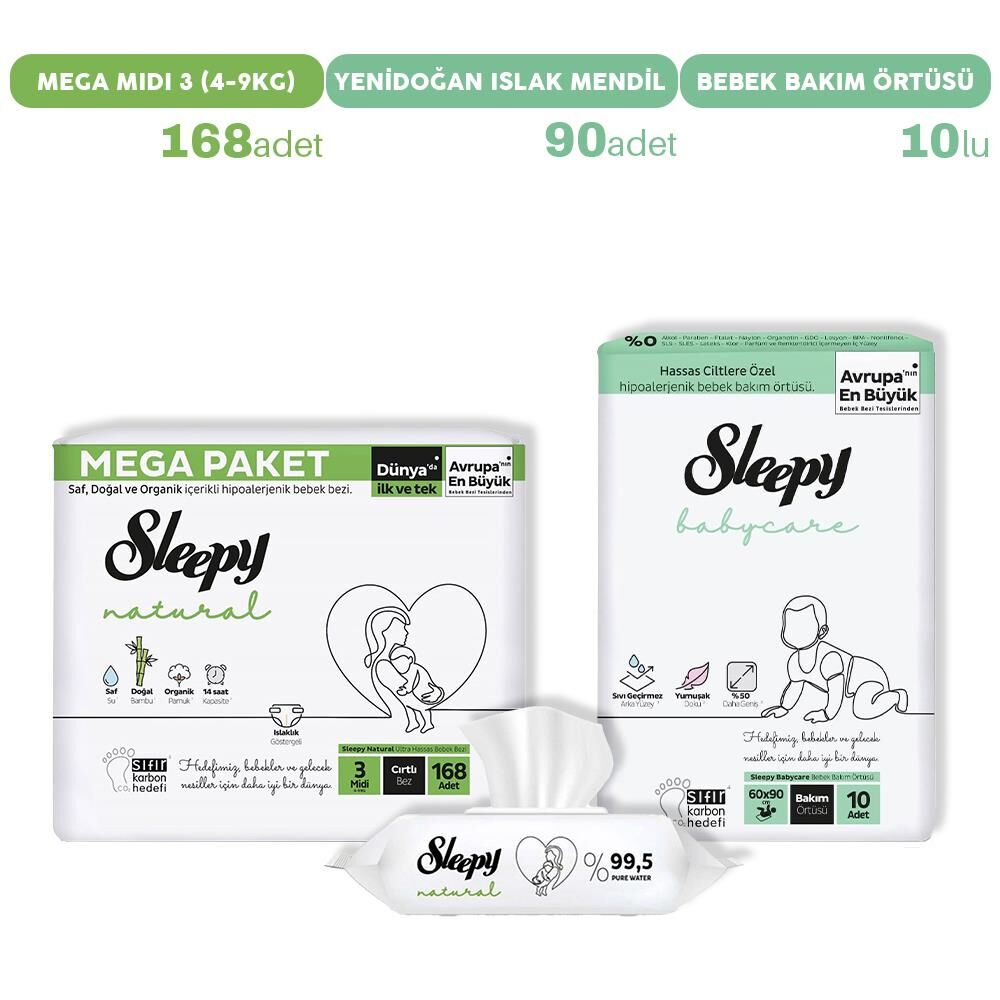 Sleepy Bebek Bezi Midi 3, Bakım Örtüsü ve Islak Mendil
