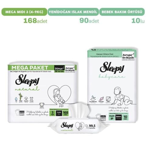 Sleepy Bebek Bezi Midi 3, Bakım Örtüsü ve Islak Mendil