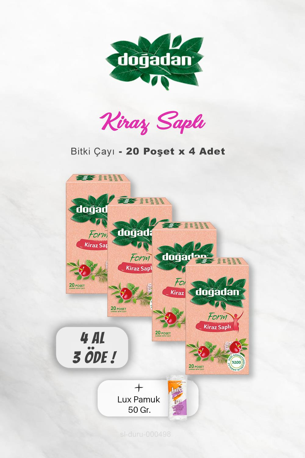 4 AL 3 ÖDE Doğadan Form Çay Kiraz Saplı 20'li, Pamuk