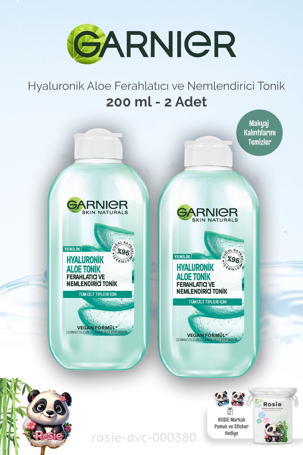 2 Adet Garnier Hyaluronik Aloe Tonik Ferahlatıcı ve Nemlendirici 200 ml ve ROSIE
