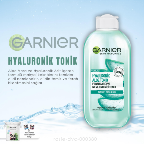 2 Adet Garnier Hyaluronik Aloe Tonik Ferahlatıcı ve Nemlendirici 200 ml ve ROSIE