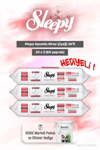 Sleepy 3 adet Mopa Uyumlu Kiraz Çiçeği 20'li ve Rosie Bebek pamuğu