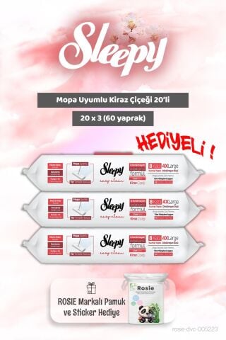 Sleepy 3 adet Mopa Uyumlu Kiraz Çiçeği 20'li ve Rosie Bebek pamuğu