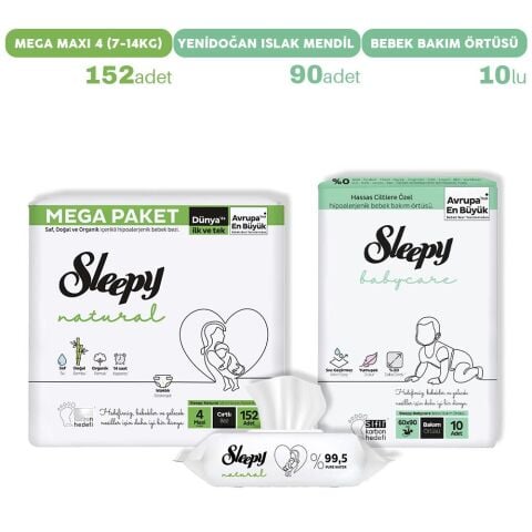 Sleepy Bebek Bezi Mega Maxi 4, Bakım Örtüsü ve Islak Mendil