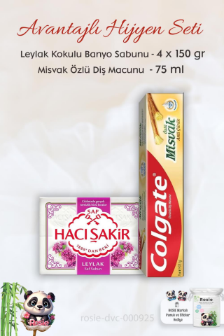 Colgate Misvak Özlü Diş Macunu 75 ml,  H. Şakir Leylak Kokulu Banyo Sabunu 4 x 150 gr ve ROSIE