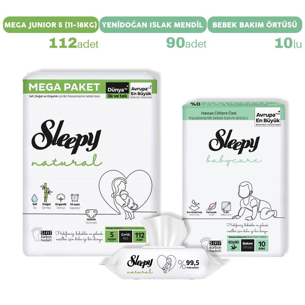 Sleepy Bebek Bezi Mega Junior 5, Bakım Örtüsü ve Islak Mendil