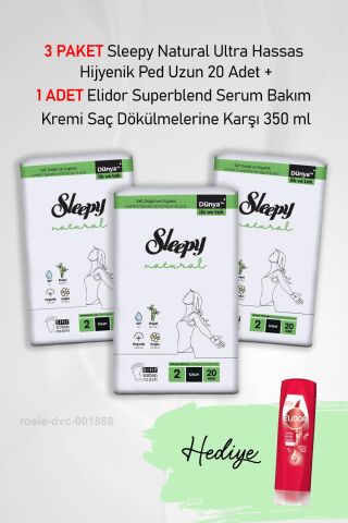 Sleepy Natural Ultra Hassas Hijyenik Ped Uzun 20 Adet X3 ve Elidor Superblend Serum Bakım Kremi Brezilya Keratin Terapisi 350 ml