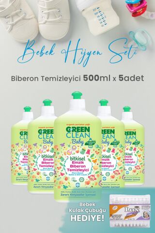 U green Clean Baby Bitkisel Biberon Emzik Temizleyici 500 ml x 5 Adet ve Hediyeli