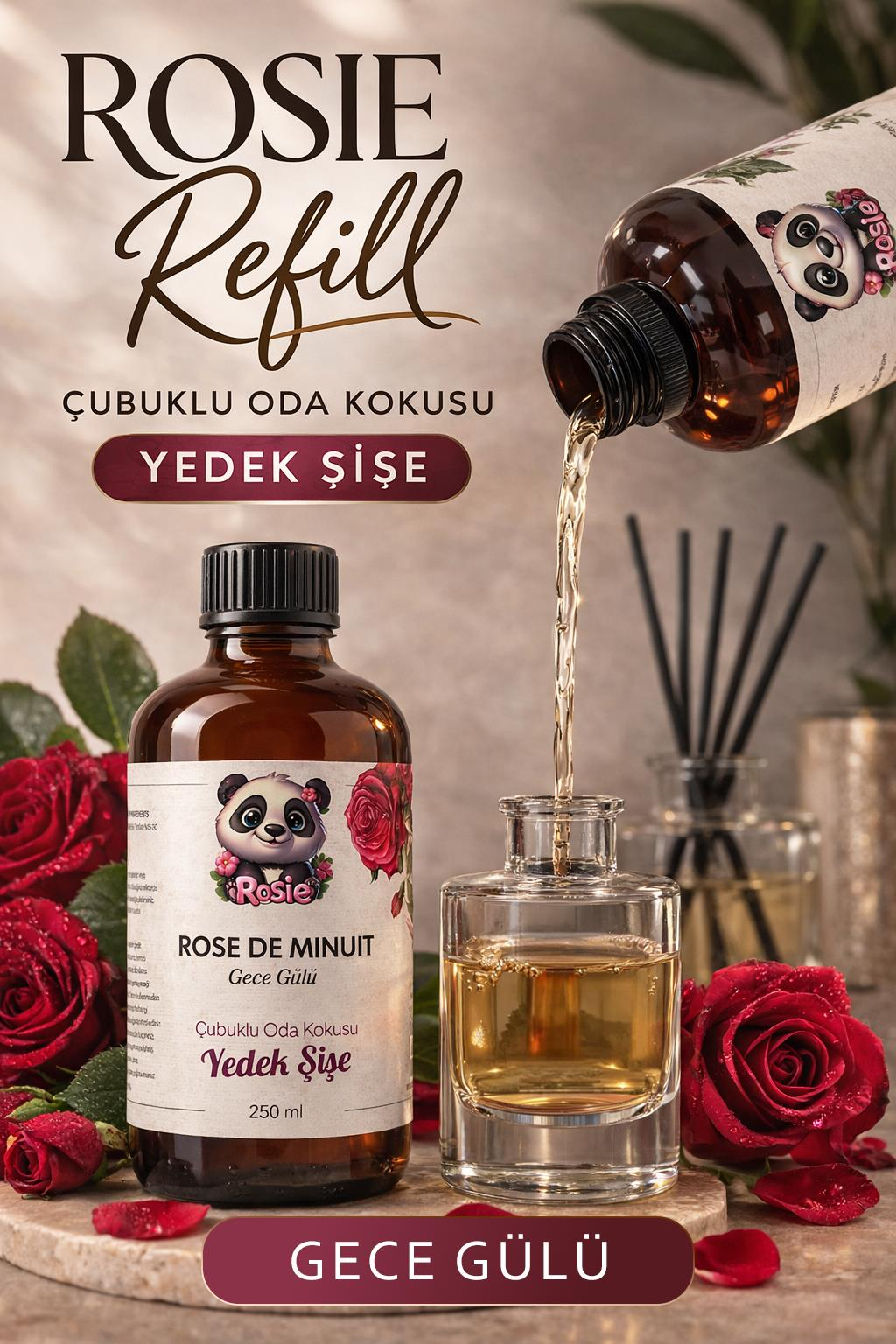 Rosie Rose de Minuit Çubuklu Oda Kokusu Yedek Şişe 250 ml – Gece Gülü Aromalı Yedek Şişe