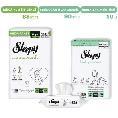 Sleepy Bebek Bezi Mega XL 6, Bakım Örtüsü ve Islak Mendil