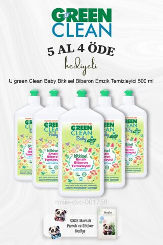 U green Clean Bebek Bitkisel Biberon Emzik Temizleyici 500 ml 5 Al 4 Öde ve Rosie Pamuk