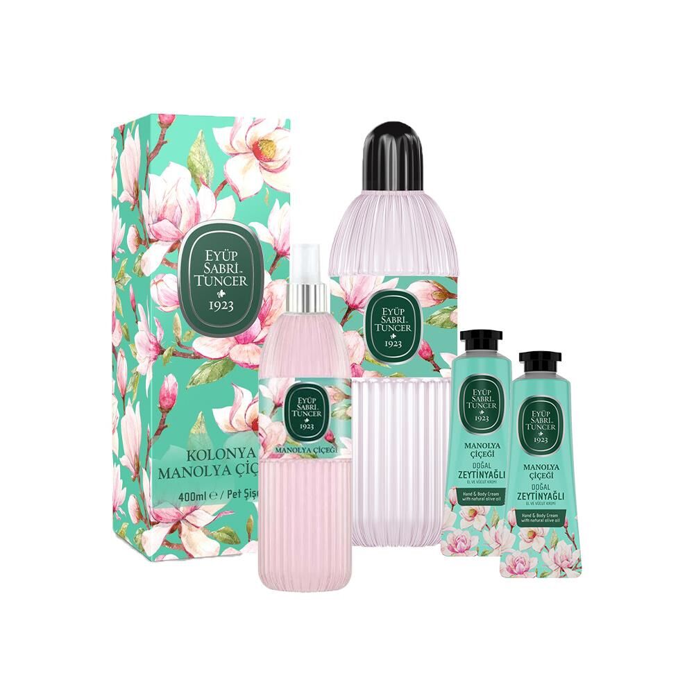 Eyüp Sabri Tuncer Manolya Çiçeği Kolonyası 400 ML, 150 ml ve 2 Adet El ve Vücut Kremi 50 ml