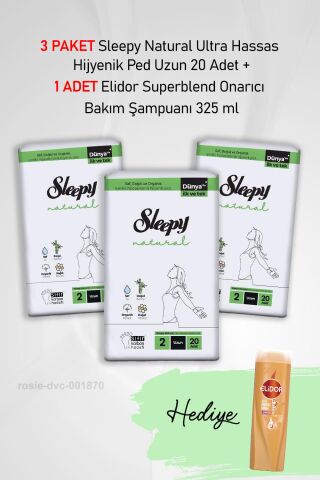 Sleepy Natural Ultra Hassas Hijyenik Ped Uzun 20 Adet X3 ve Elidor Superblend Onarıcı Bakım Şampuanı 325 ml