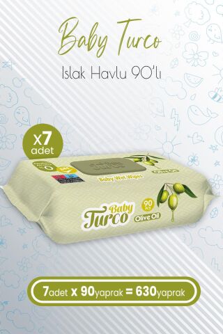 Baby Turco Bebek Islak Havlu Olive Oil 90' lı x 7 Adet (630 Yaprak)