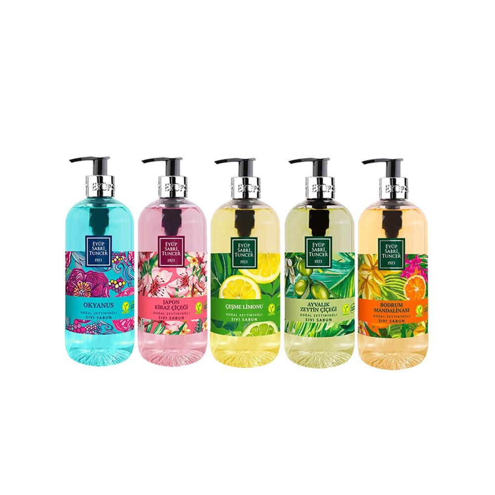 Eyüp Sabri Tuncer Sıvı Sabun Seti Ayvalık Zeytin Çiçeği, Çeşme Limonu, Japon Kiraz Çiçeği, Okyanus, Bodrum Mandalinası 500 ML