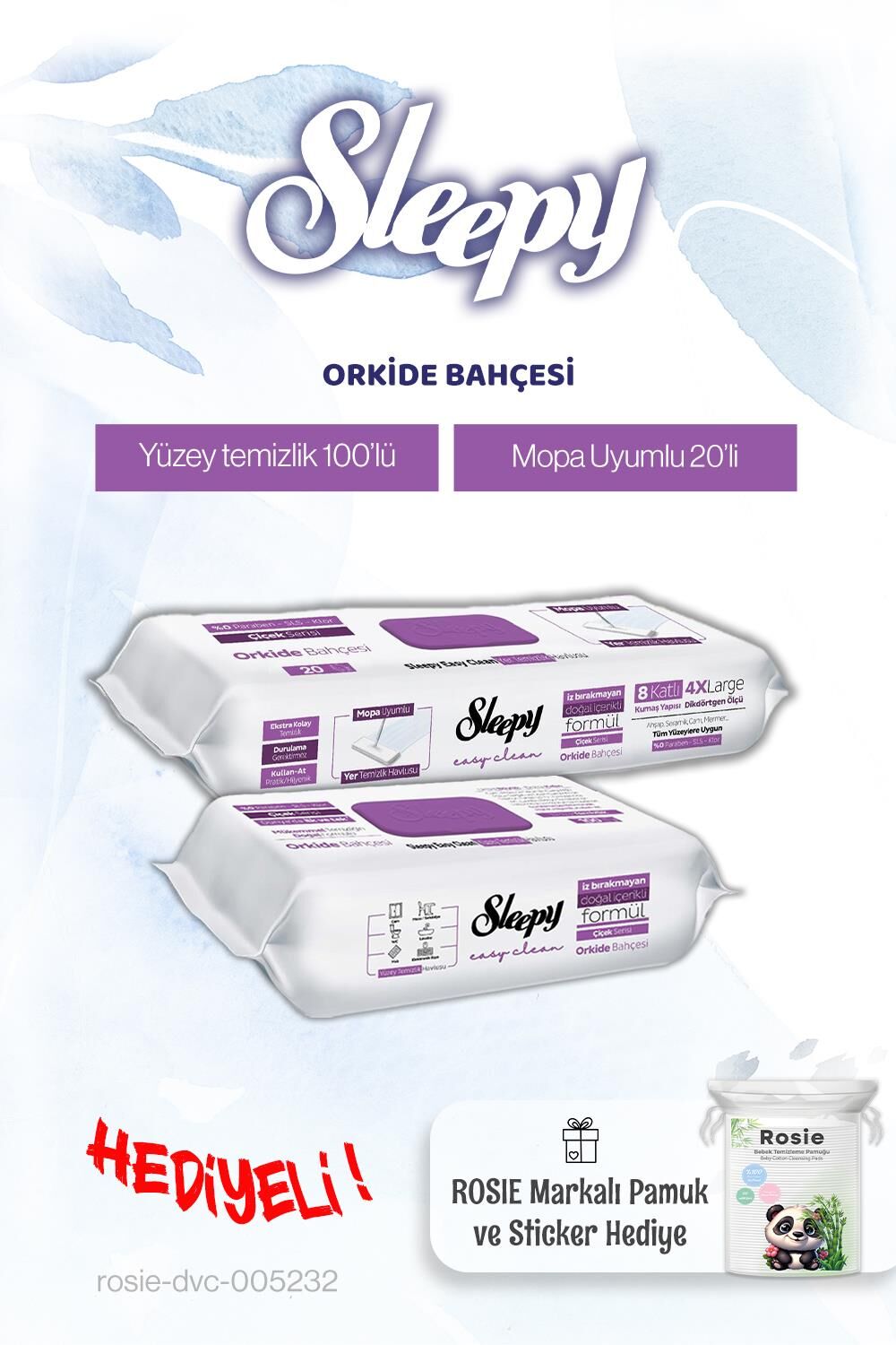 Sleepy Orkide Bahçesi Mop ve Yüzey Havlusu, Rosie pamuk hediye