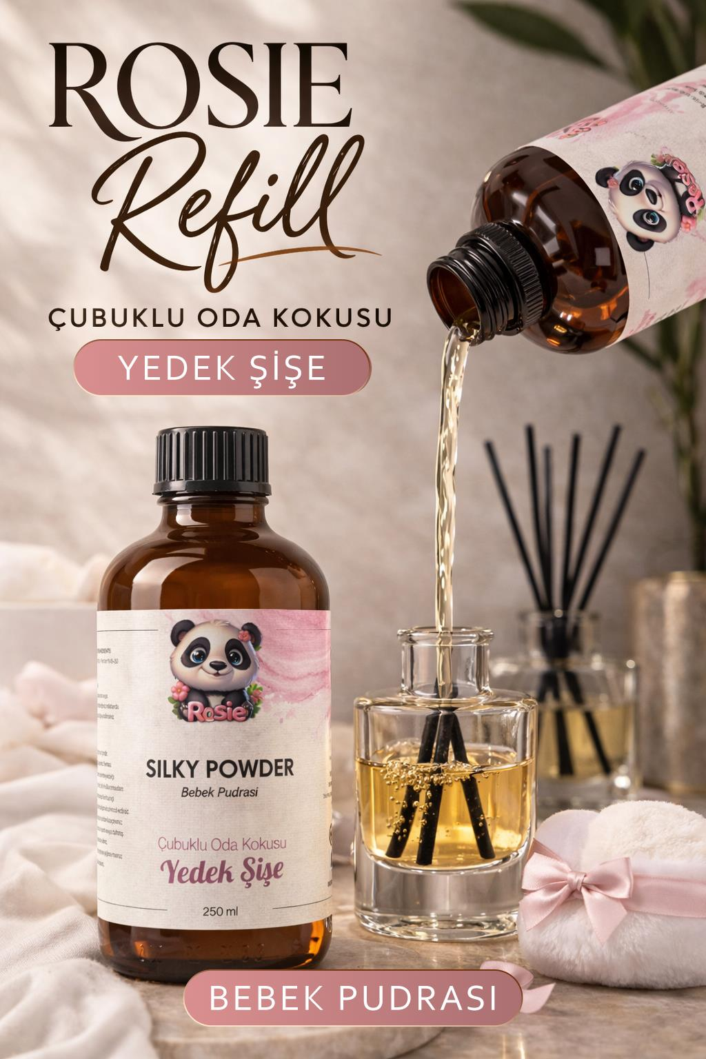 Rosie Silky Powder Çubuklu Oda Kokusu Yedek Şişe 250 ml – Pudramsı Ortam Kokusu, Reed Diffuser, Refill