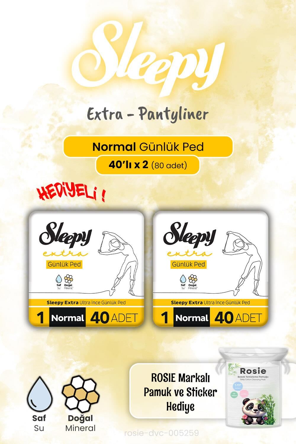 Sleepy Extra Günlük Ped Normal 40'lı 2 Adet ve Rosie Hediye