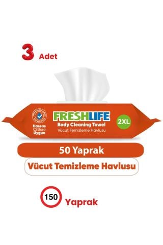 Freshlife 50'li 2 XL Vücut Temizleme Havlusu 3 lü