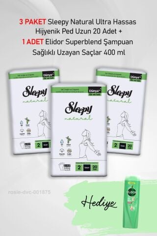Sleepy Natural Ultra Hassas Hijyenik Ped Uzun 20 Adet X3 ve Elidor 400 ml