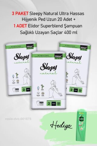 Sleepy Natural Ultra Hassas Hijyenik Ped Uzun 20 Adet X3 ve Elidor 400 ml