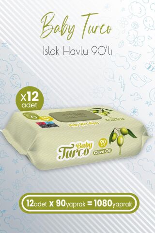 Baby Turco Bebek Islak Havlu Olive Oil 90' lı x 12 Adet (1080 Yaprak)