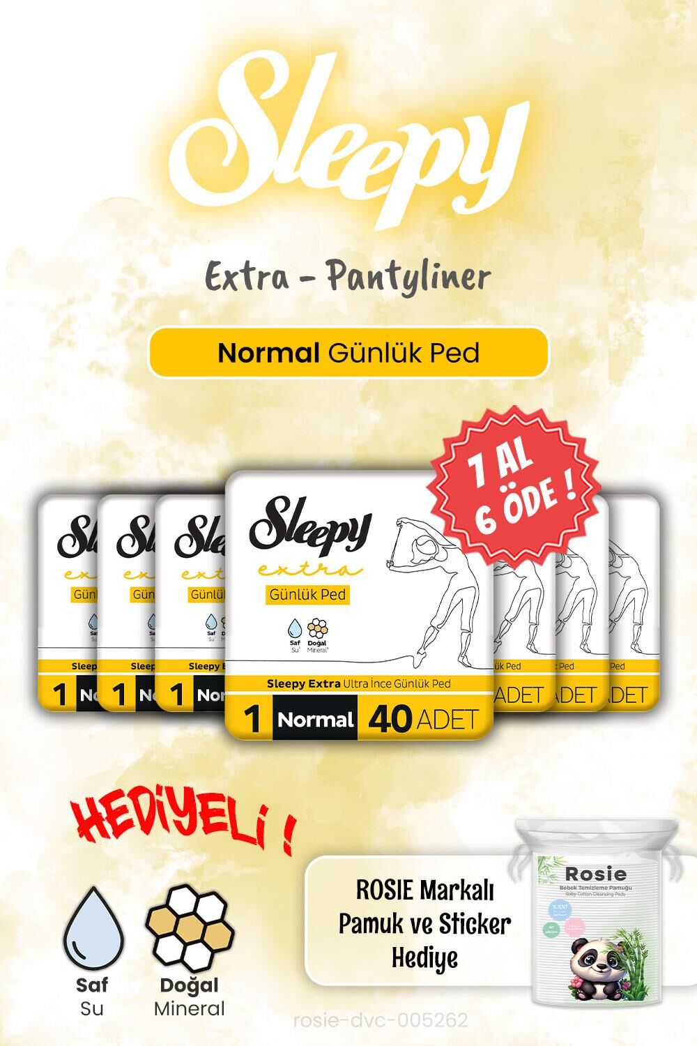 Sleepy Extra 7 AL 6 ÖDE Günlük Ped Normal 40'lı ve Rosie Hediye