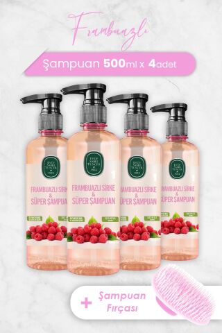 Eyüp Sabri Tuncer Frambuazlı Sirke & Süper Şampuan 500 ml x 4 Adet ve Şampuan Fırçası