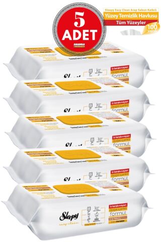 Sleepy Easy Clean Yüz Temizleme Havlusu Arap Sabunu 100'lü X 5 Adet
