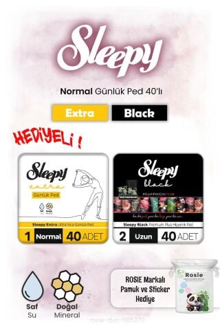 Sleepy Extra ve Black Günlük Ped Normal 40'lı ve Rosie hediye